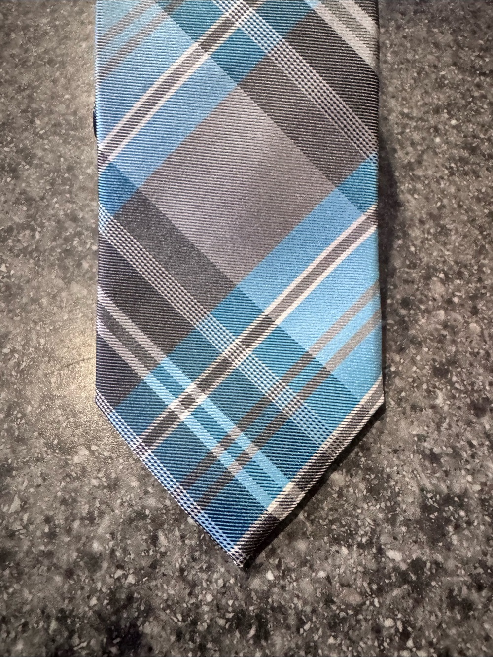 Calvin Klein Blue and Gray Plaid Silk-Blend Tie